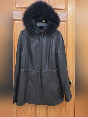 BGSD Luxury Lane Women Clare 100% Lambskin Leather Hooded Parka Coat, XL,  NWT